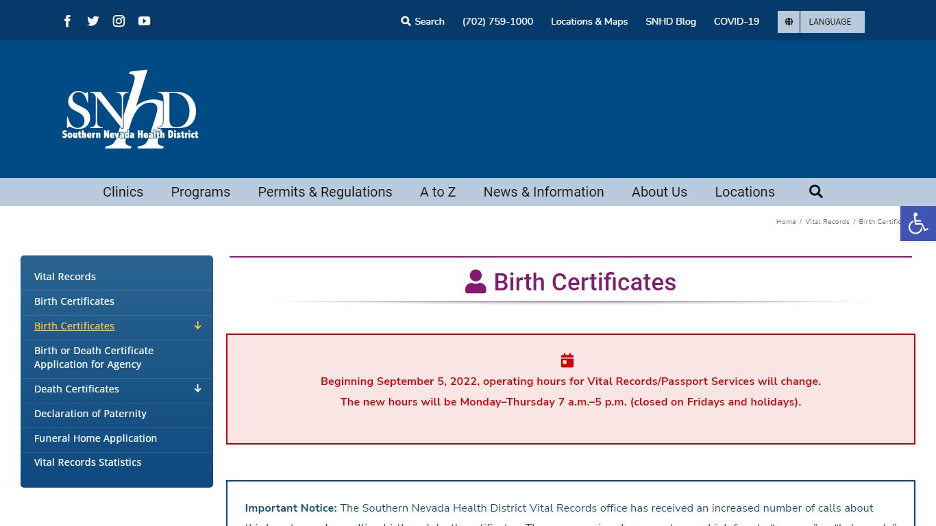 Birth Certificates – Southern Nevada Health District